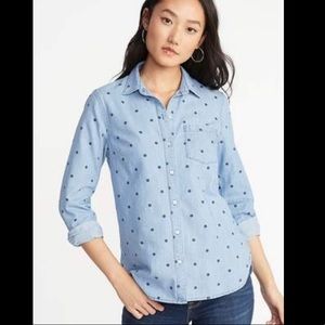 Chambray Denim Shirt w Polka Dots S
